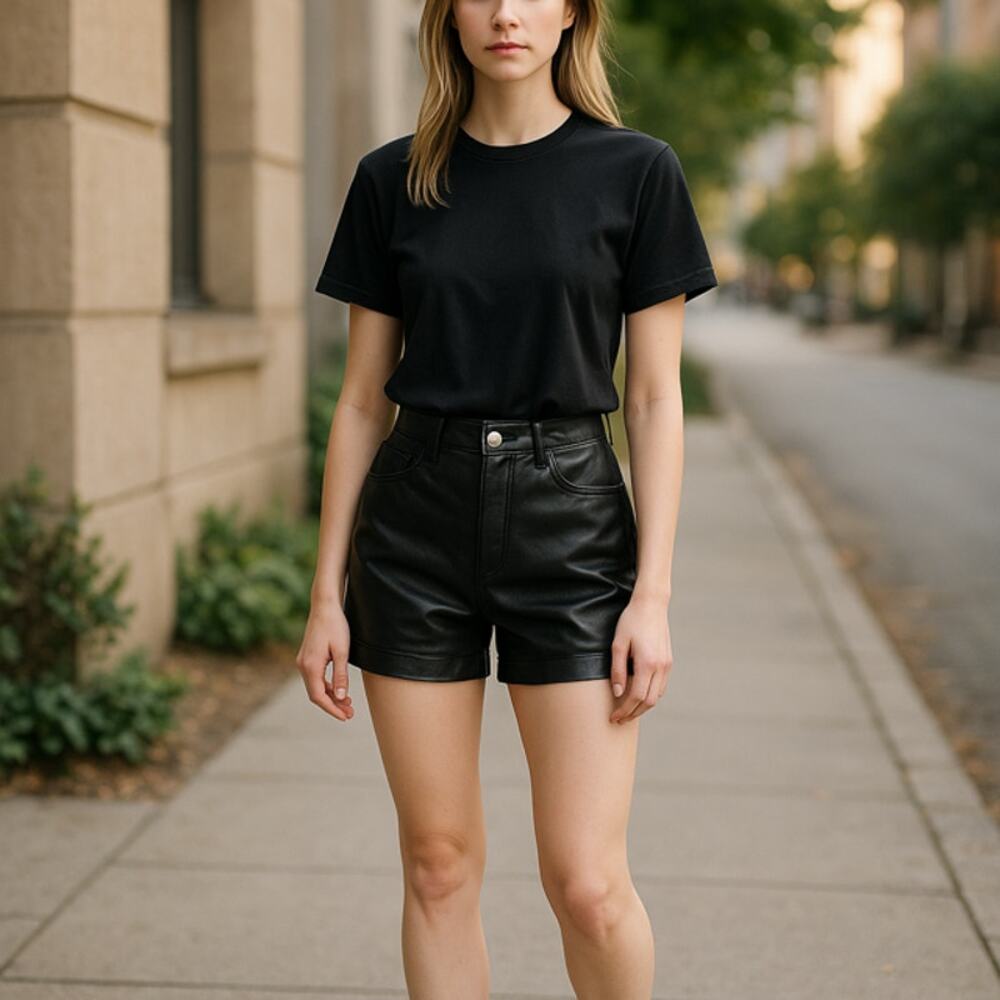 PRETTY LITTLE THING BLACK PLEATHER SHORTS SIZE 2 - Picture 7 of 7
